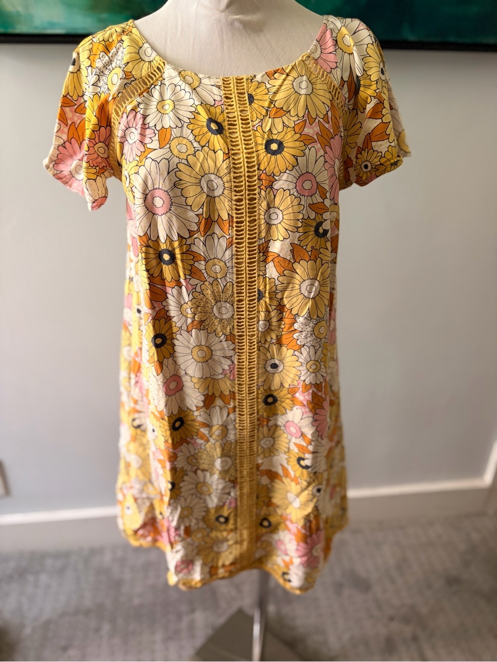 Modcloth Yellow Floral Short-Sleeve Shift Dress